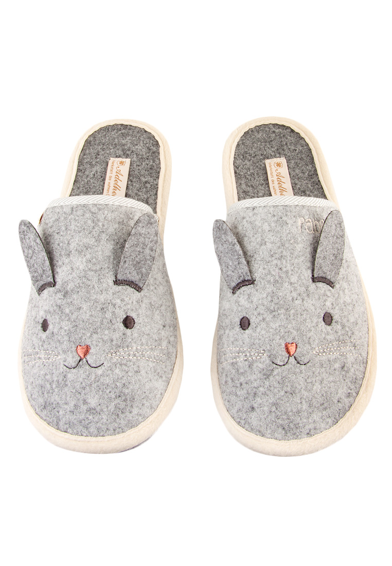 Damen Filzpantoffel Fabelhaft Ohren silbergrau
