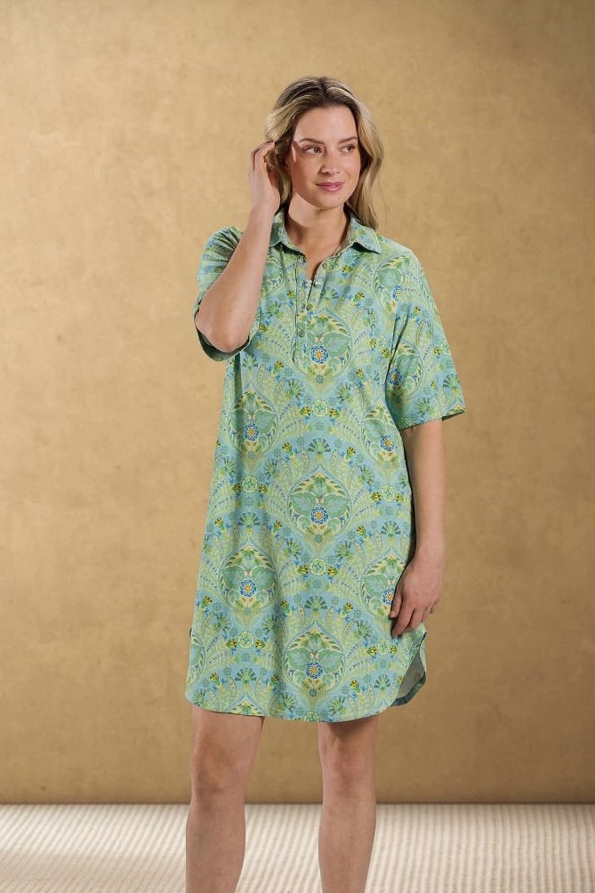 Dewi Short Sleeve Nightdress Alba Blue Green – Bild 2